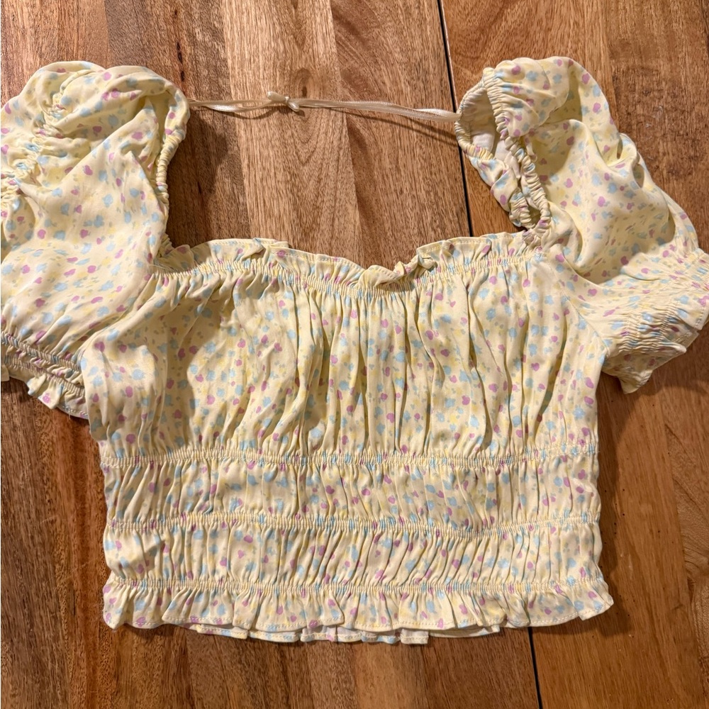 Zara Yellow Floral Smocked Crop Top